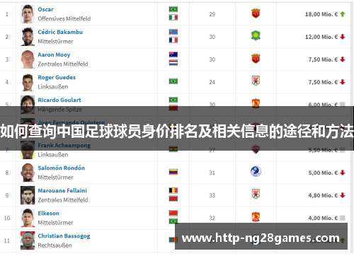 如何查询中国足球球员身价排名及相关信息的途径和方法 如何查询中国足球球员身价排名及相关信息的途径和方法